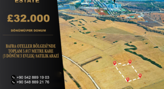 BAFRA OTELLER BÖLGESİ’NDE TOPLAM 5.017 METRE KARE (3 DÖNÜM 3 EVLEK) SATILIK ARAZİ