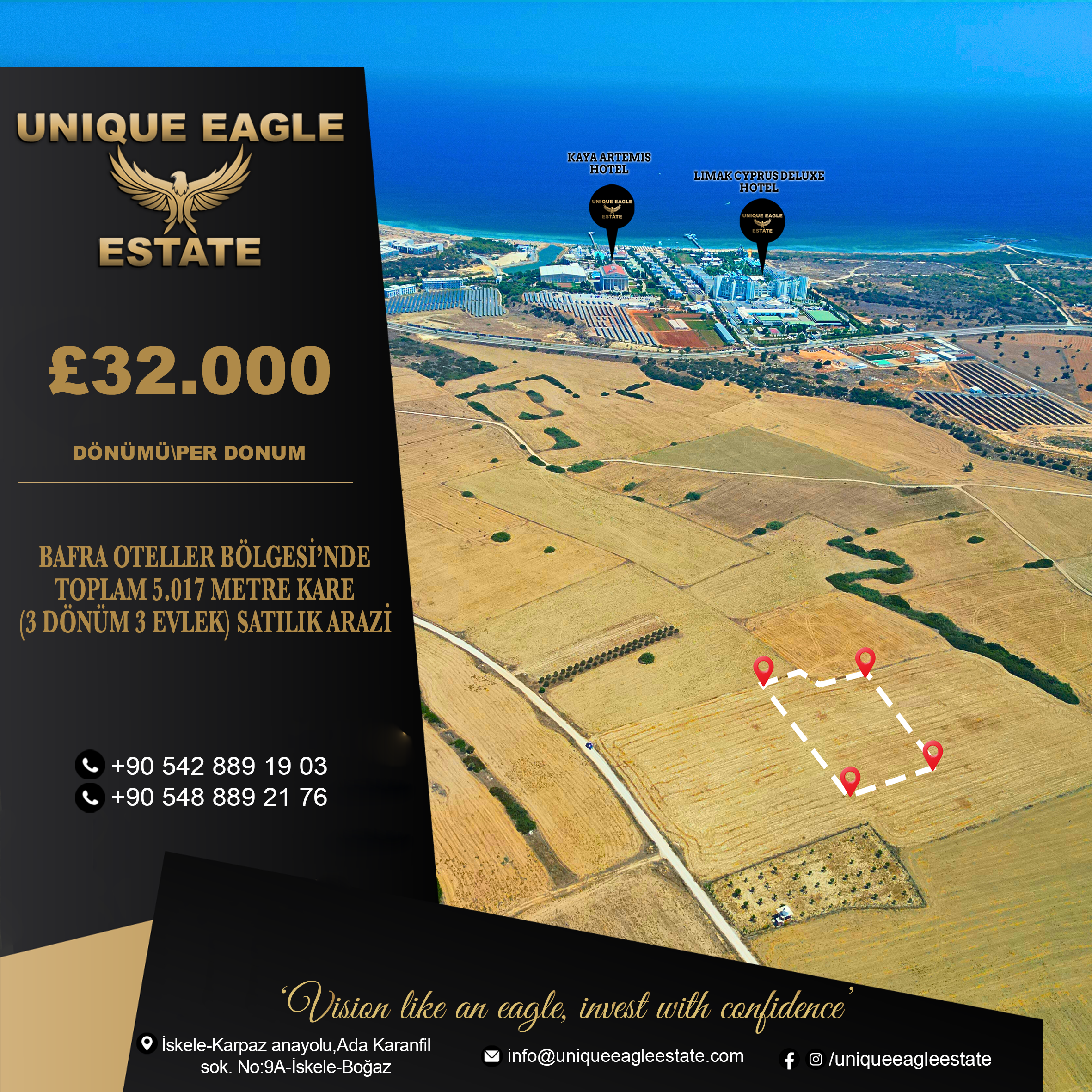 LAND FOR SALE IN BAFRA HOTELS REGION, TOTAL 5,017 SQUARE METERS (3 DÖNÜM 3 EVLEK)