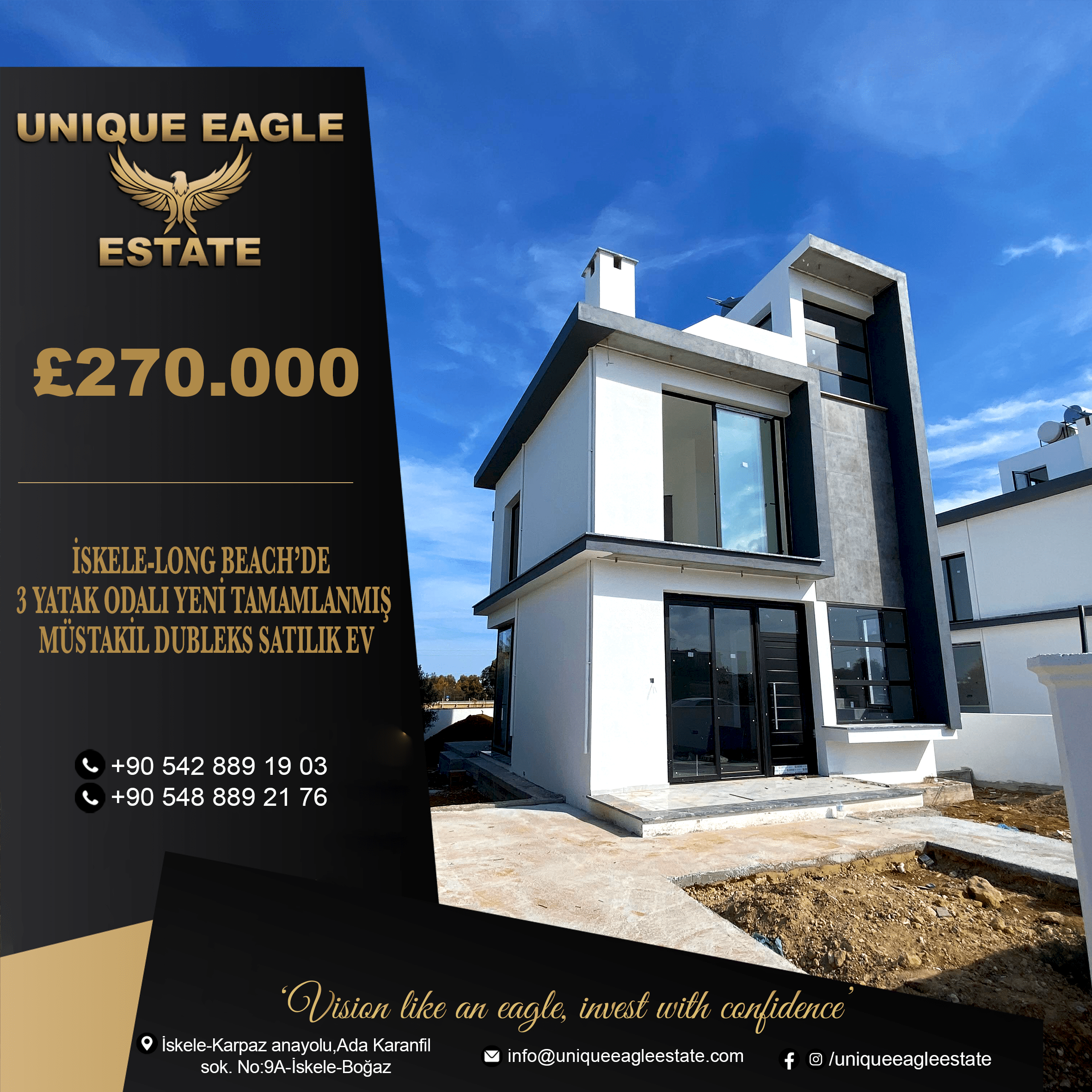 NEWLY COMPLETED 3-BEDROOM DETACHED DUPLEX HOUSE FOR SALE IN İSKELE-LONG BEACH
