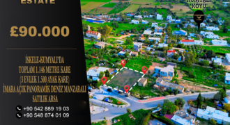 İSKELE-KUMYALI’DA TOPLAM 1.146 METRE KARE (3 EVLEK 1.500 AYAK KARE) İMARA AÇIK PANORAMİK DENİZ MANZARALI SATILIK ARSA