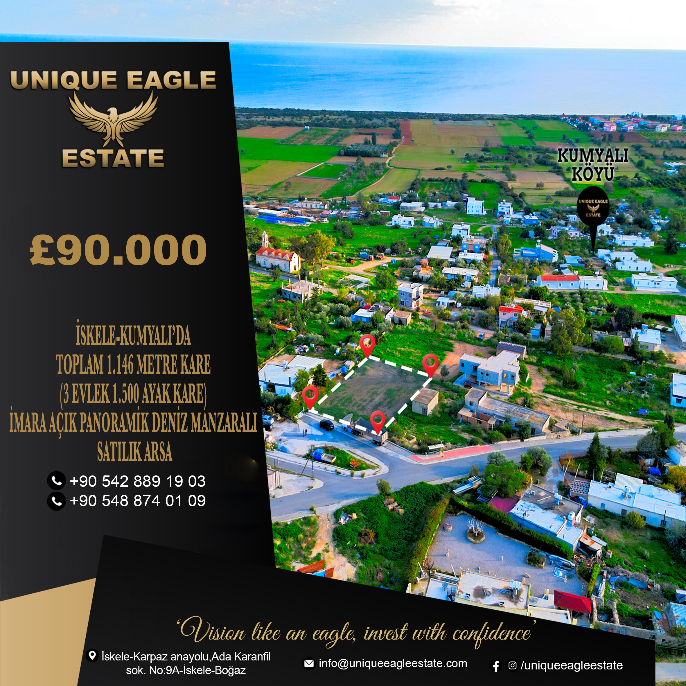 BUILDING PLOT FOR SALE IN ISKELE-KUMYALI, TOTAL 1,146 SQM (3 EVLEK 1,500 SQ FT), ZONED WITH PANORAMIC SEA VIEW