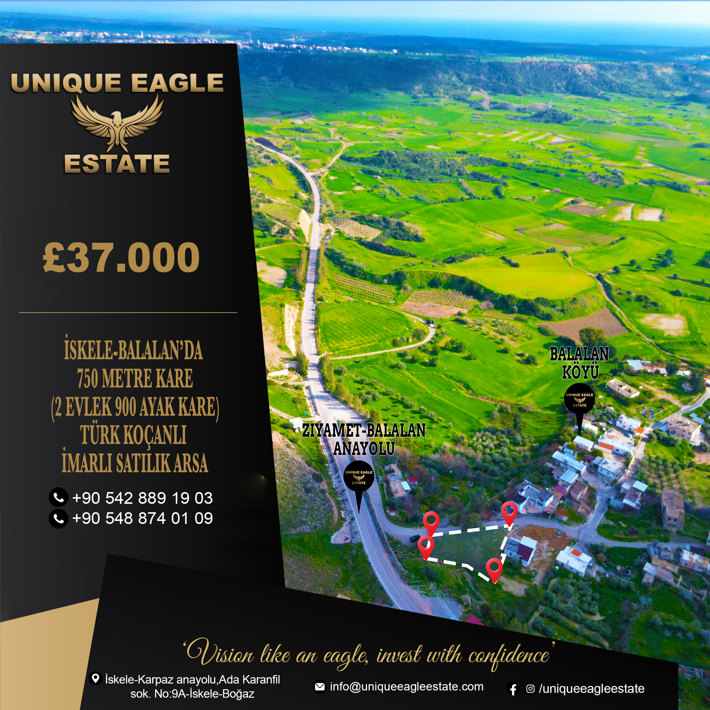 TURKISH TITLE DEED BUILDING PLOT FOR SALE IN ISKELE-BALALAN, 750 SQM (2 EVLEK 900 SQ FT)
