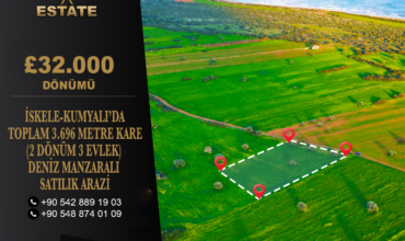 SEA VIEW LAND FOR SALE IN İSKELE-KUMYALI – 3,696 SQM (2 DÖNÜM 3 EVLEK)