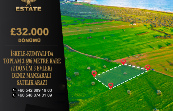 SEA VIEW LAND FOR SALE IN İSKELE-KUMYALI – 3,696 SQM (2 DÖNÜM 3 EVLEK)