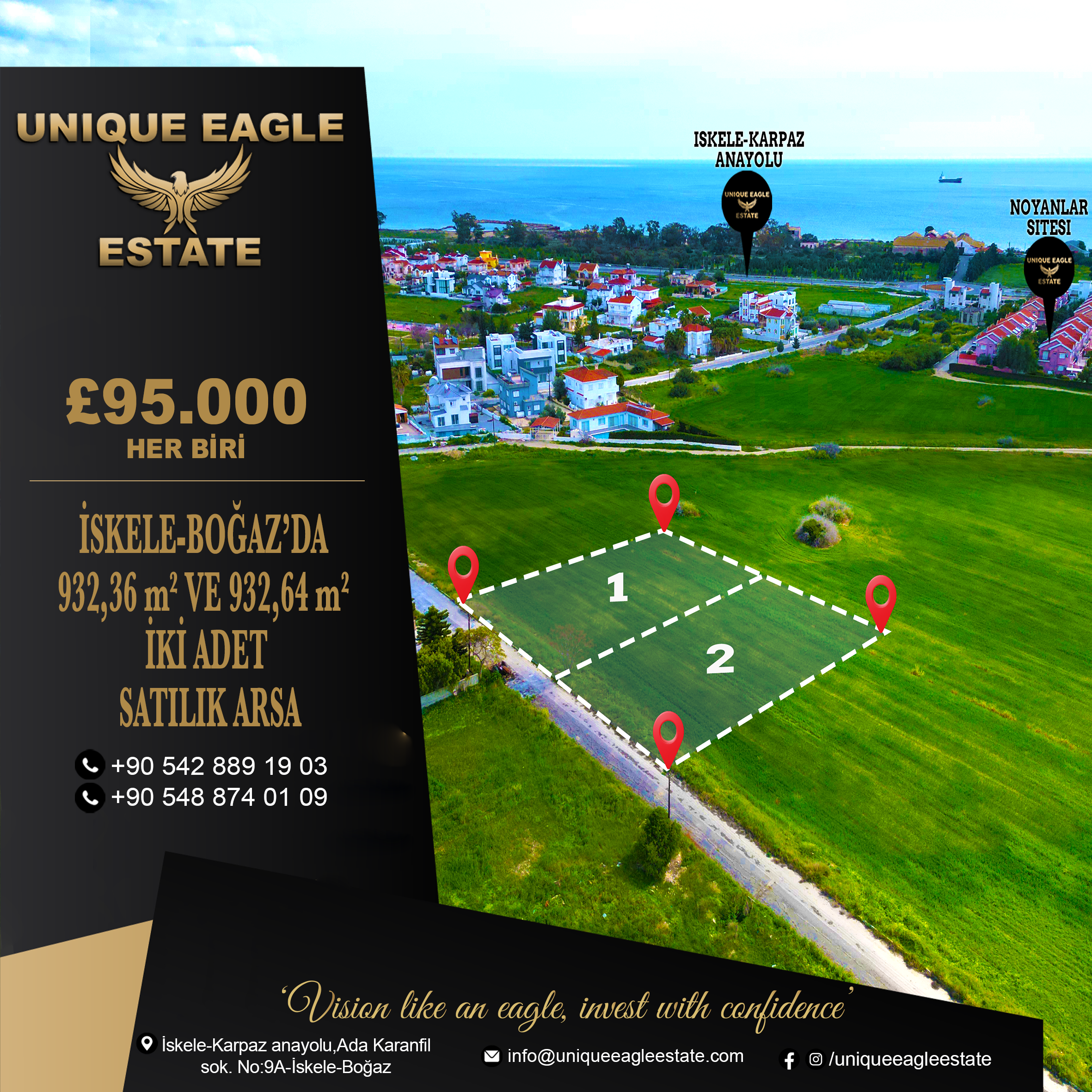 TWO SEPARATE BUILDING PLOTS FOR SALE IN İSKELE-BOĞAZ – 932.36 SQM & 932.64 SQM