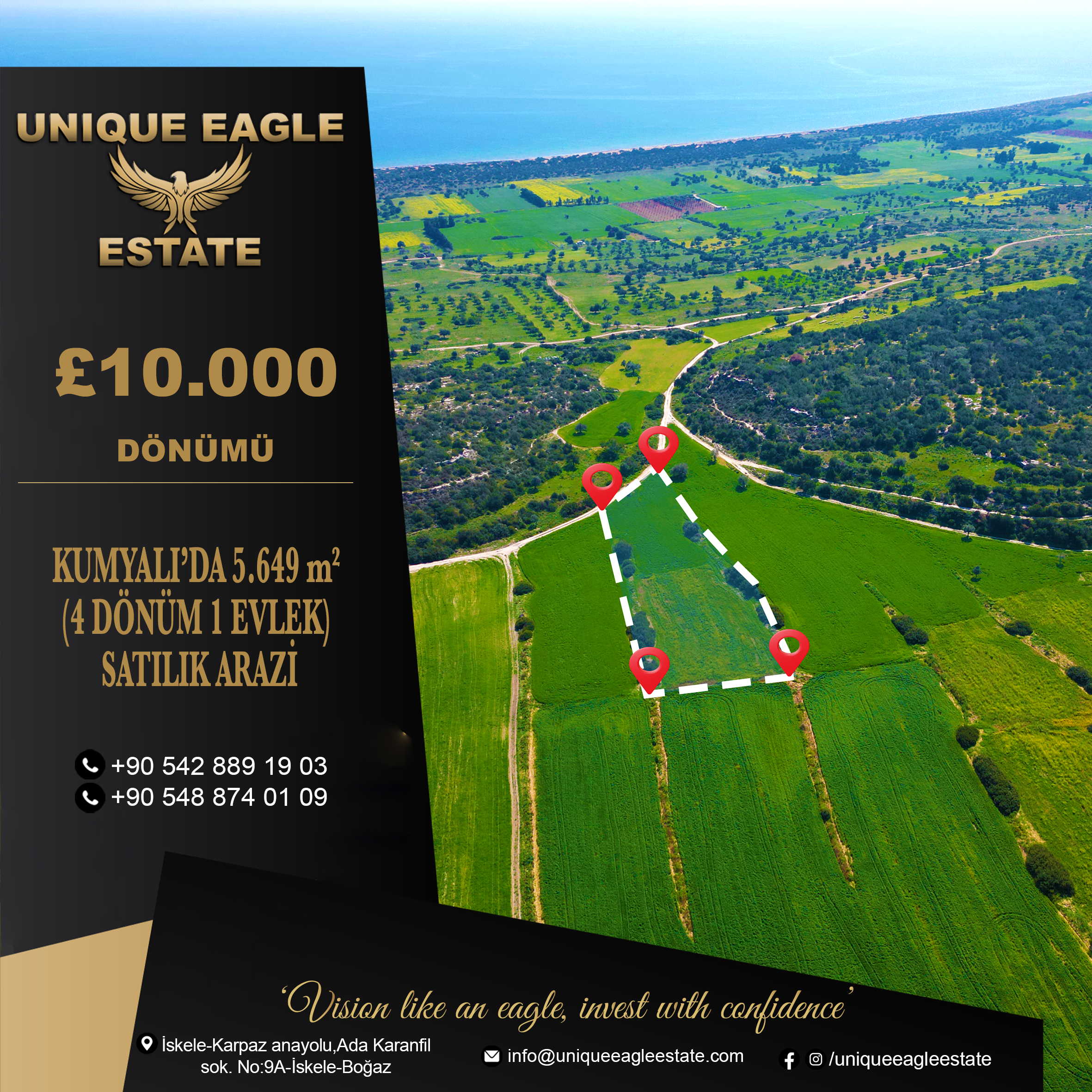 LAND FOR SALE IN KUMYALI – 5,649 SQM (4 DÖNÜM 1 EVLEK)