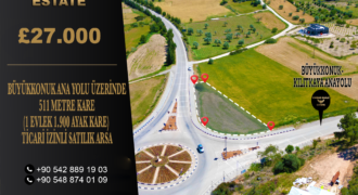 BÜYÜKKONUK ANA YOLU ÜZERİNDE 511 METRE KARE (1 EVLEK 1.900 AYAK KARE) TİCARİ İZİNLİ SATILIK ARSA